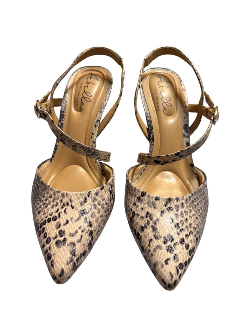 Abella Sapphire Snake Print Slingback Heels Pointed Toe Comfort Kitten Heel Sz 7